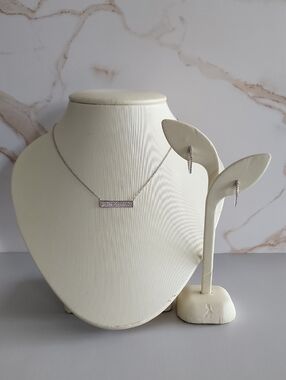 Set Of 2 Sterling Silver Cubic Zirconia Necklace & Huggies